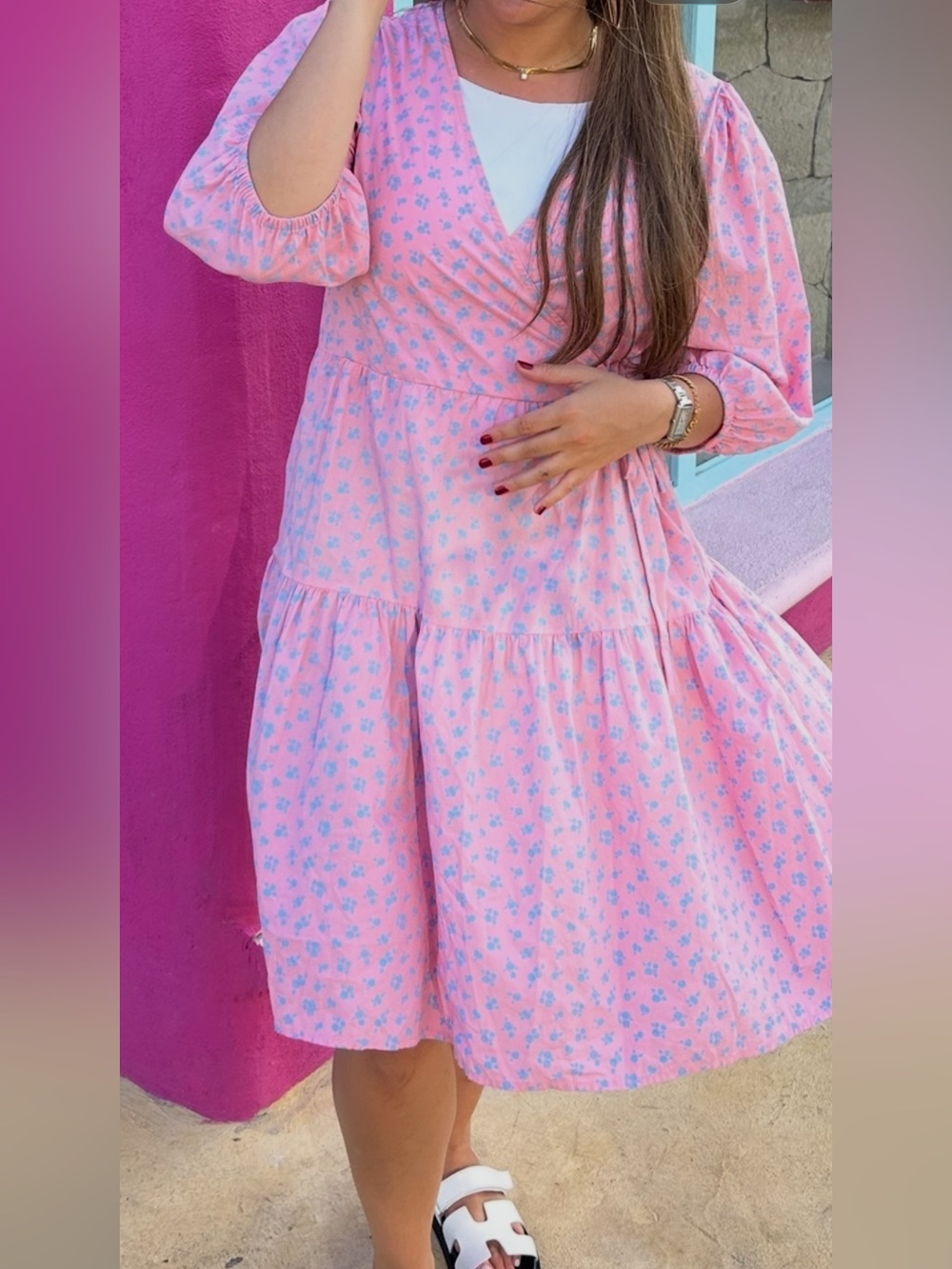 Selected Femme Pink Floral Tiered Wrap Dress